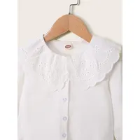Kids Girl 1-6Y Button T Shirt Hollow Lace Collar White Long Sleeved Lovely Korean Version Top Autumn Toddler Girl Clothes 2