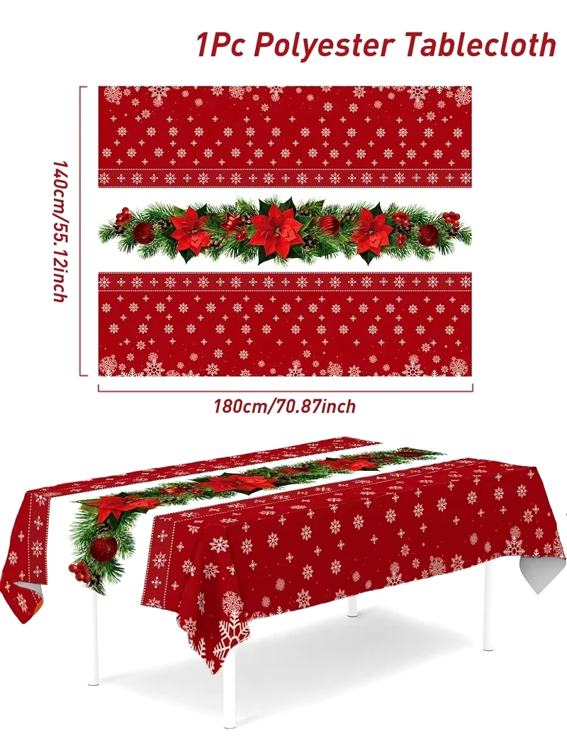 Mantel navideño, decoración navideña para el hogar, mantel de copo de nieve navideño 2024