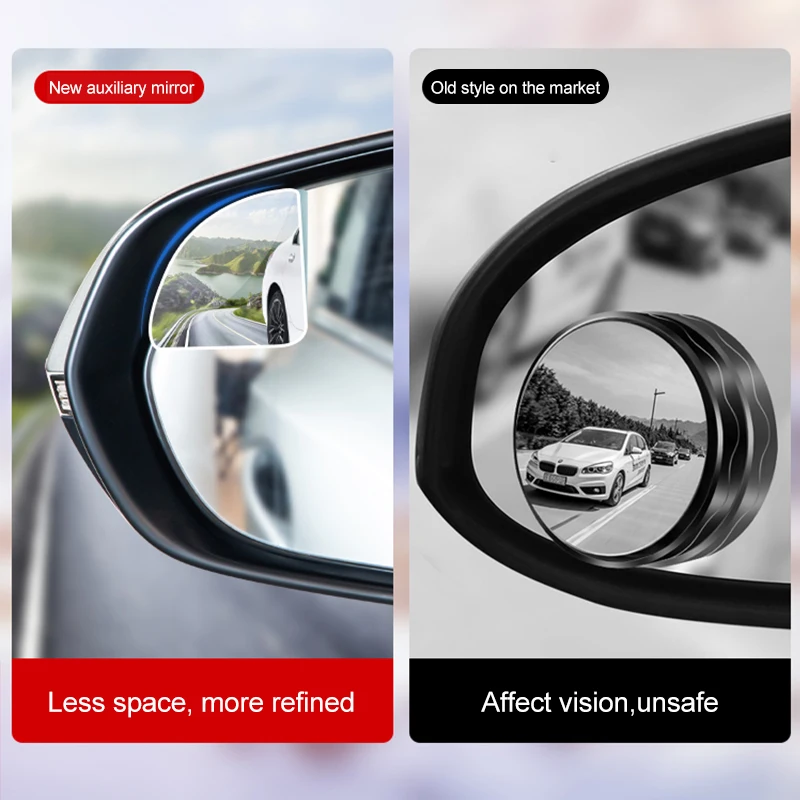 HUUSO 2 In 1 Car Blind Spot Mirror 360 Rotation Adjustable HD Glass