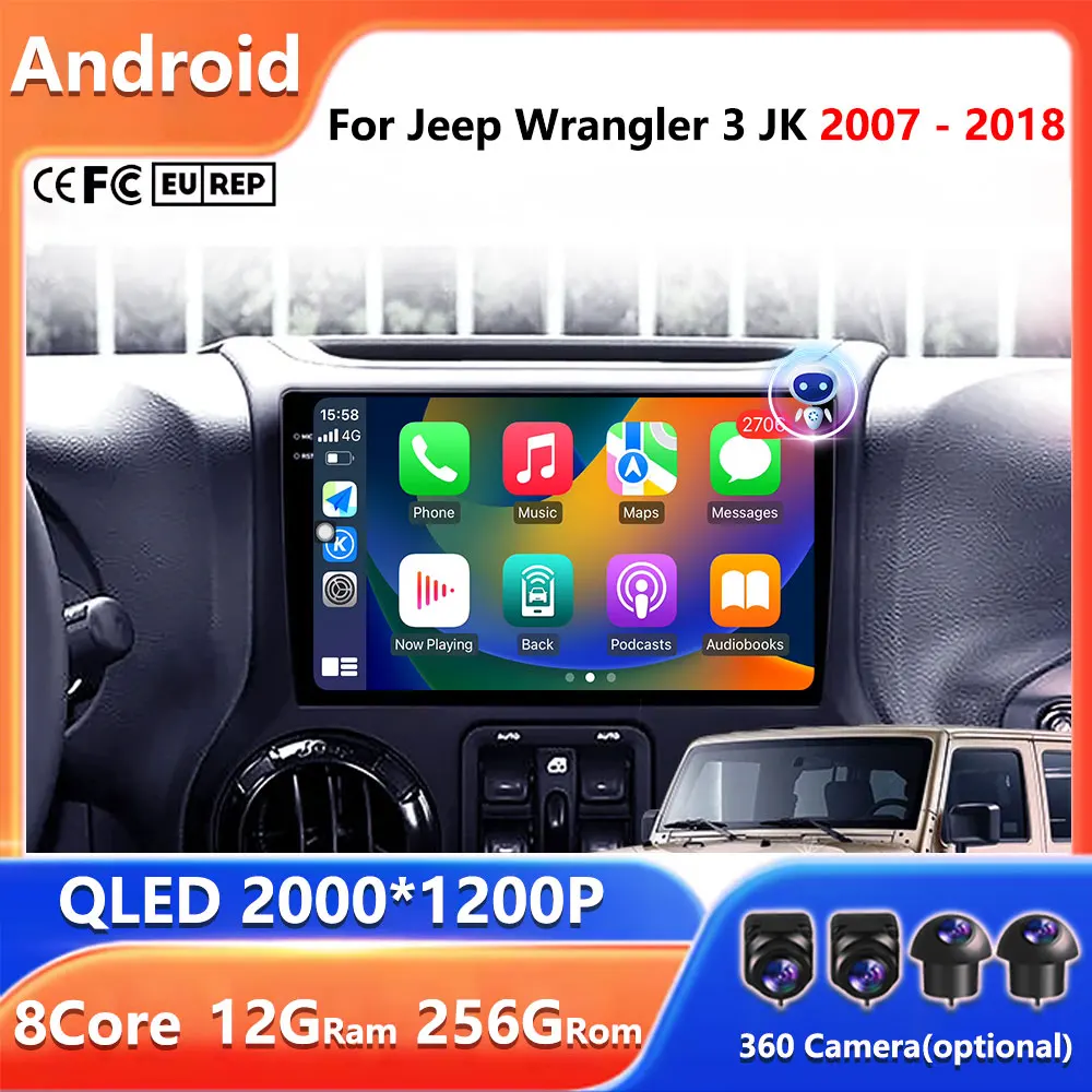 Android 16 Radio de coche para Jeep Wrangler 3 JK 2007 - 2018 reproductor de vídeo Multimedia estéreo navegación GPS DSP Carplay inalámbrico 1