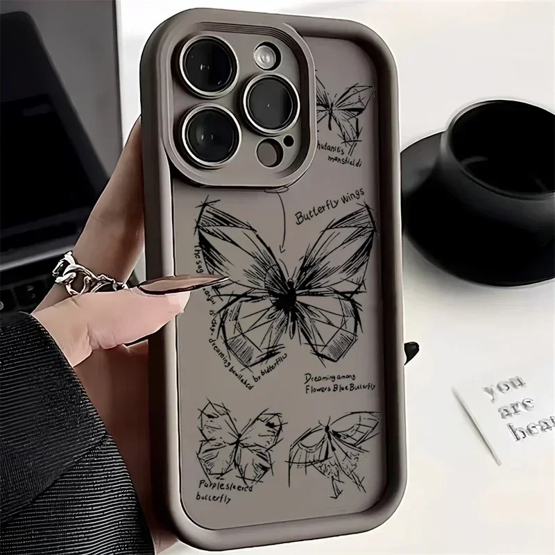 thumbnail image 1 of Funda de silicona con diseño de mariposa y líneas de dibujo para iPhone 15 Pro Max, funda para iPhone 11, 12, 13, 14, 16 Pro Max, Mini X, XS, XR, 7, 8 Plus, 1 of 5