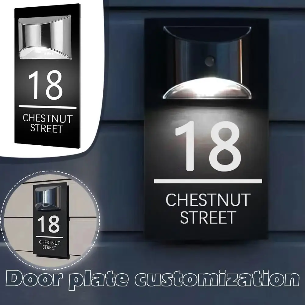 Personalized Outdoor House Sign Solar LED Light Modern Residential Address Printing Plaque Street Name Door Plates