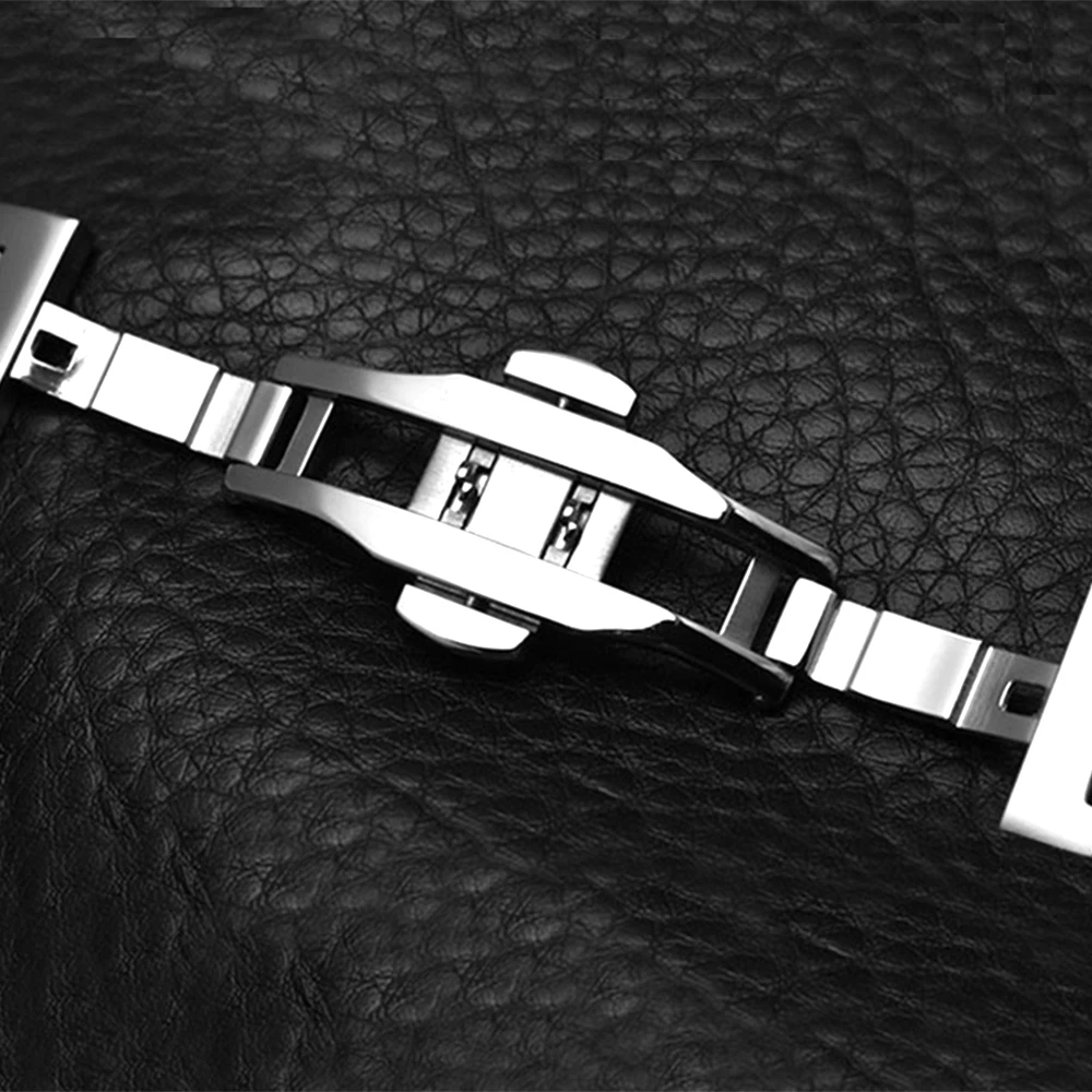Curved End Universal Solid Stainless Steel Watch Band with Butterfly Clasp