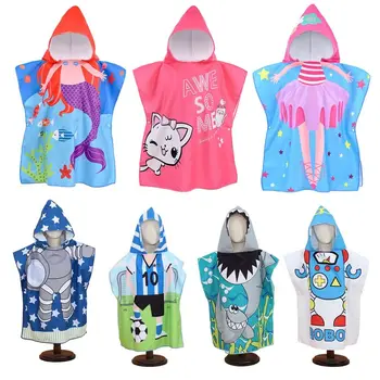 New With Hooded Kids Bathrobe Shark Pattern Washcloth Hooded Cloak Swim Accessory Quick Dry Poncho Kids