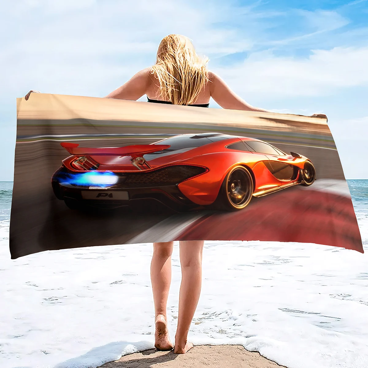 Auto Sports Cars Pattern Beach Towel Soft Microfiber Absorbent Lightweight Quick Dry for Pool Swimming