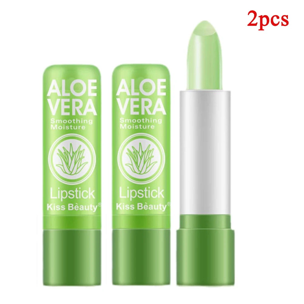 2 Stück Aloe Vera Lippenstift, langanhaltender pflegender und aufpolsternder Balsam, feuchtigkeitsspendender, farbverändernder Gel-Lipgloss, Make-up_voghion.com