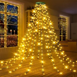 LED Ring Christmas Tree Topper Lights - Outdoor Waterproof Waterfall String for Patio and Garden Decoration (3M-400LED)