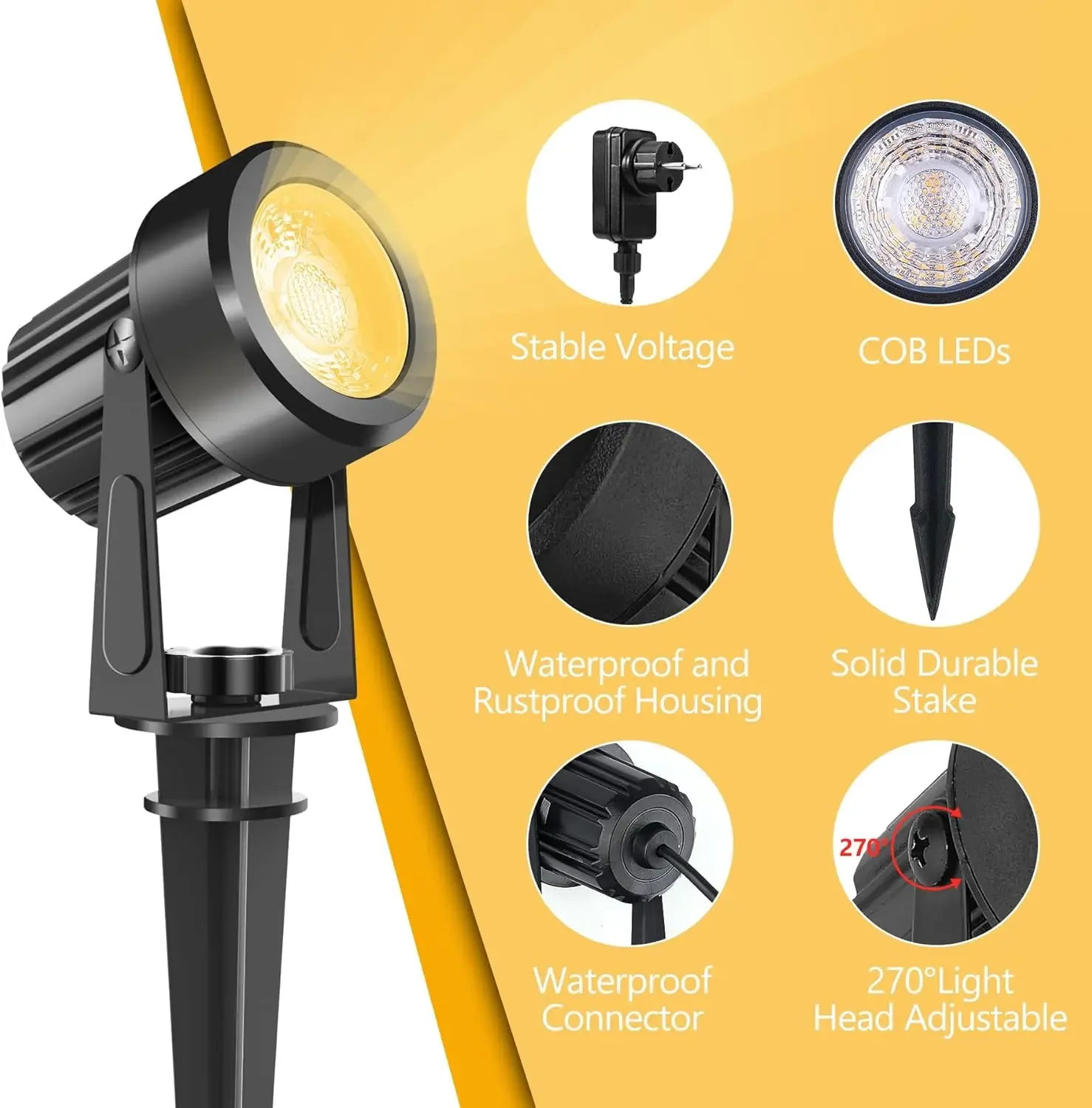 6LEDS Garden Spotlight 3000K Outdoor Landscape Yard Lighting EU/US/UK Plug Wateproof Countyard Street Lawn Lamp for Tree Decor 6