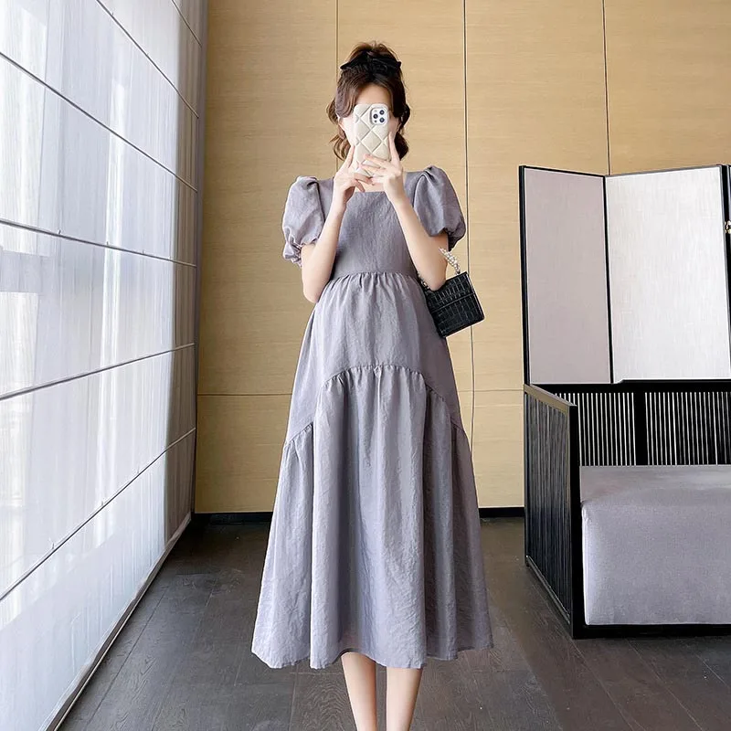 New Maternity Dresses Summer Fashion A-line Loose Short Sleeve Skirt Pregnant Women Clothing Pregnancy Mom Printed Doll Dress 2