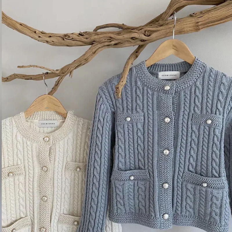 Autumn Elegant Knitted Long Sleeve Jackets Winter Korean Round Neck Twist Cardigan Sweater Outerwear Loose Casual Office Coats