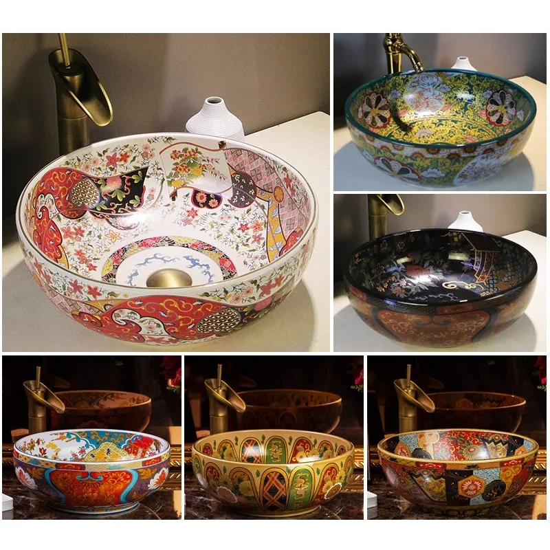 โรงแรม Art อ่างล้างหน้าห้องน้ําอ่างล้างหน้าสไตล์อเมริกันเคาน์เตอร์เซรามิค Retro ห้องน้ําอ่างล้างหน้า 1