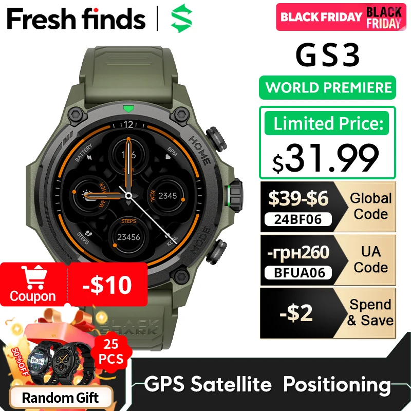 [World Premiere]Blackshark GS3 Smart Watch Global Version 1.43"AMOLED Display 5ATM 21 Day Life GPS Satellite Positioning