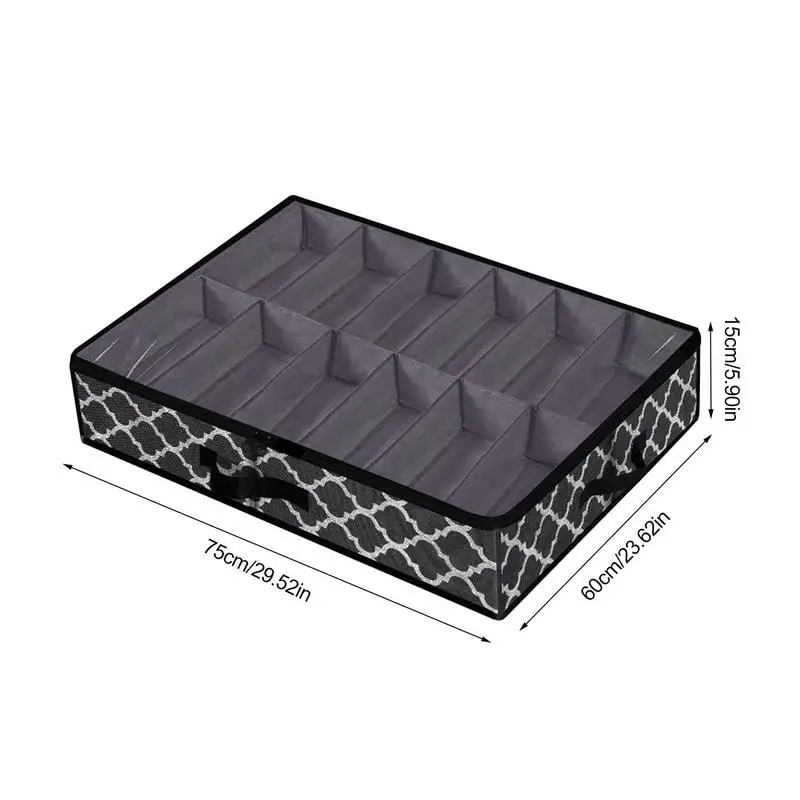 12 Grids Under Bed Shoe Storage Box Sturdy Portable Organizer with Smooth Zipper Clear Shoe Closet Dustproof Storage Bags