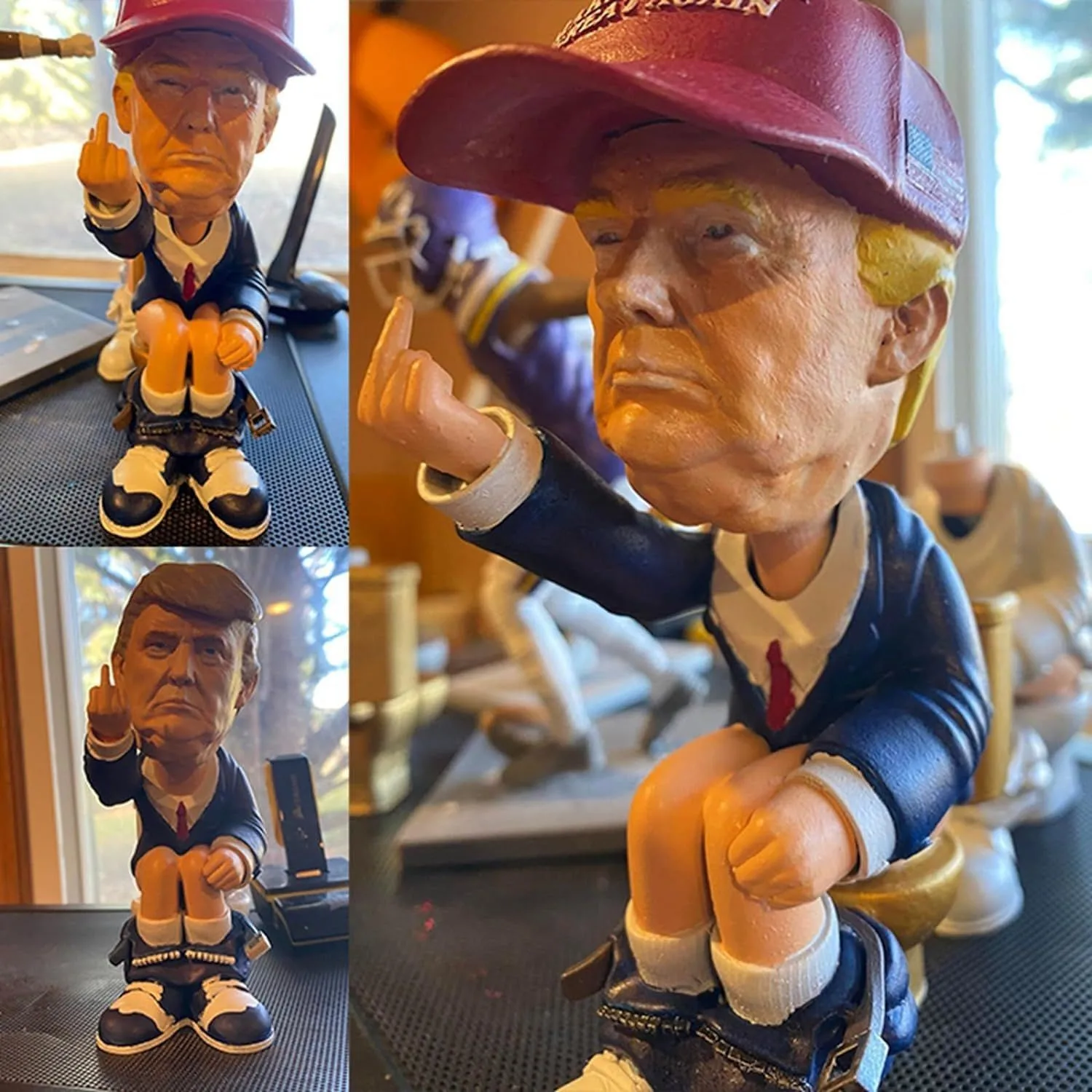 US President Trump's Character with Middle Finger Upright on Toilet Mocking Home Decor Resin Crafts Gift home decor items