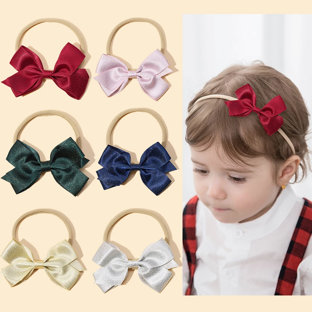 

36pc/lot Cute 3.3" Satin Bow Headbands Girls Solid Hair Bow Nylon Headband Baby Girl Bowknot Hair Clips Kids Hairpins Wholesale