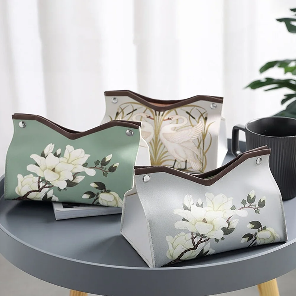 Elegant Floral PU Leather Tissue Box