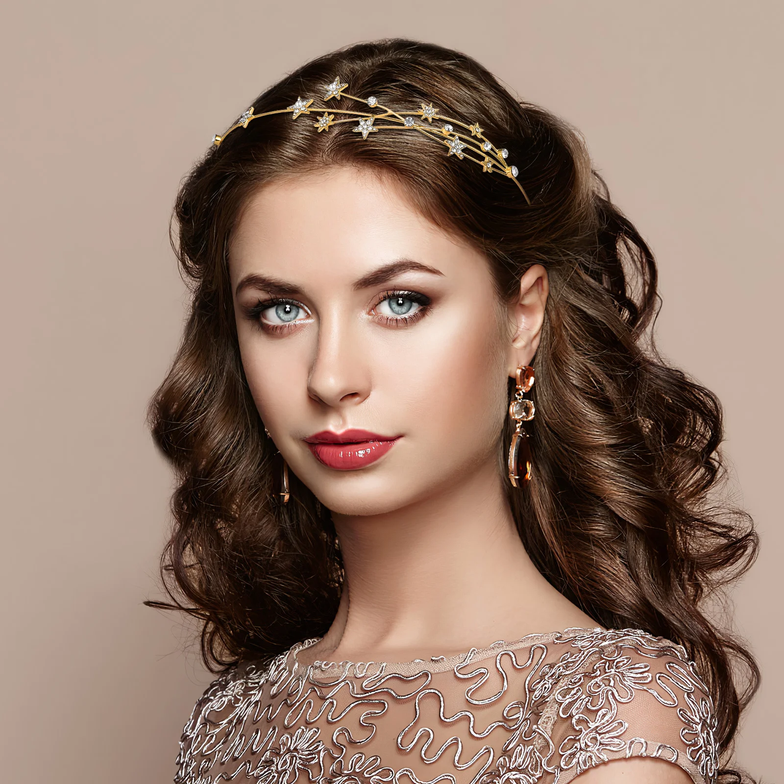 

Wedding Rhinestone Headband Hair Accessories Women's The Crown Gold Bridal Headpiece Rhinestones Star for Hairband