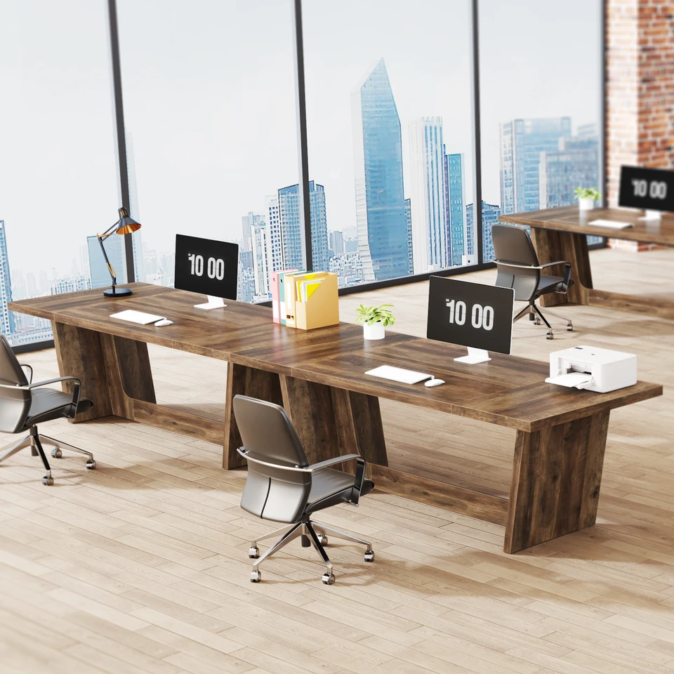Large Industrial Wooden Executive Computer Desk
