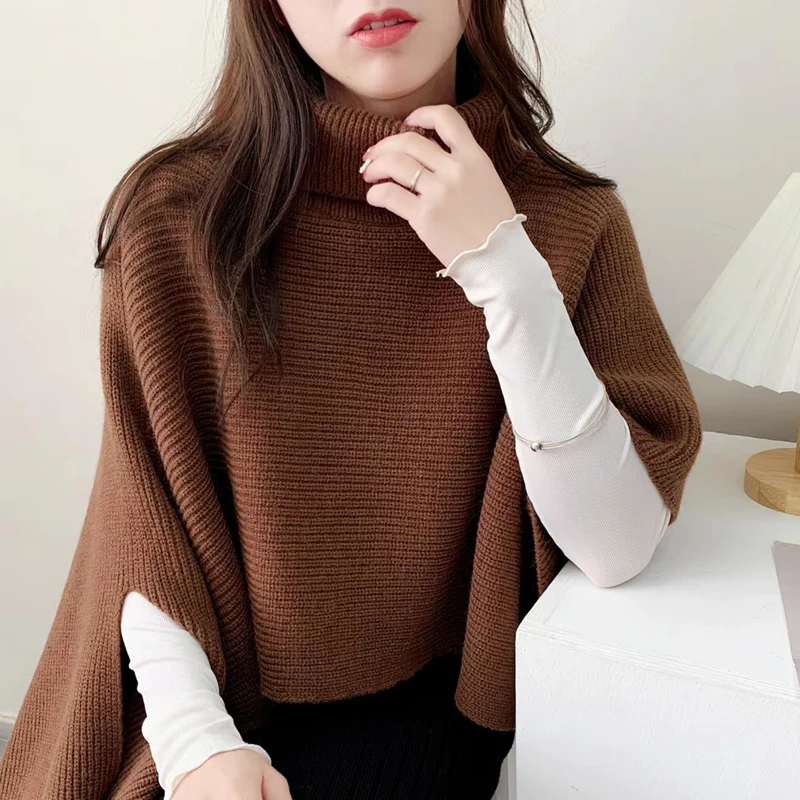 Winter New Irregular Turtleneck Knitted Cape Casual Warm Shawl Scarf Women's Sweater Fashion Women's Clothing