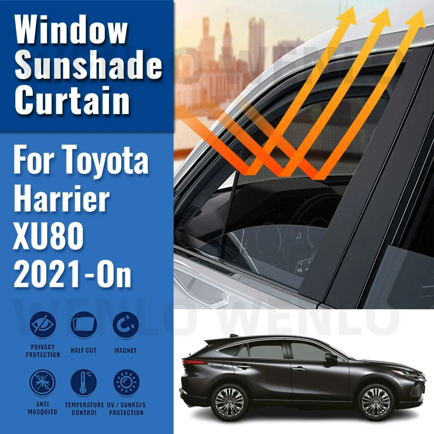 

For Toyota HARRIER XU80 Venza 2021 2022 2023 2024 Magnetic Car Sunshade Front Windshield Curtain Rear Side Window Sun Shade