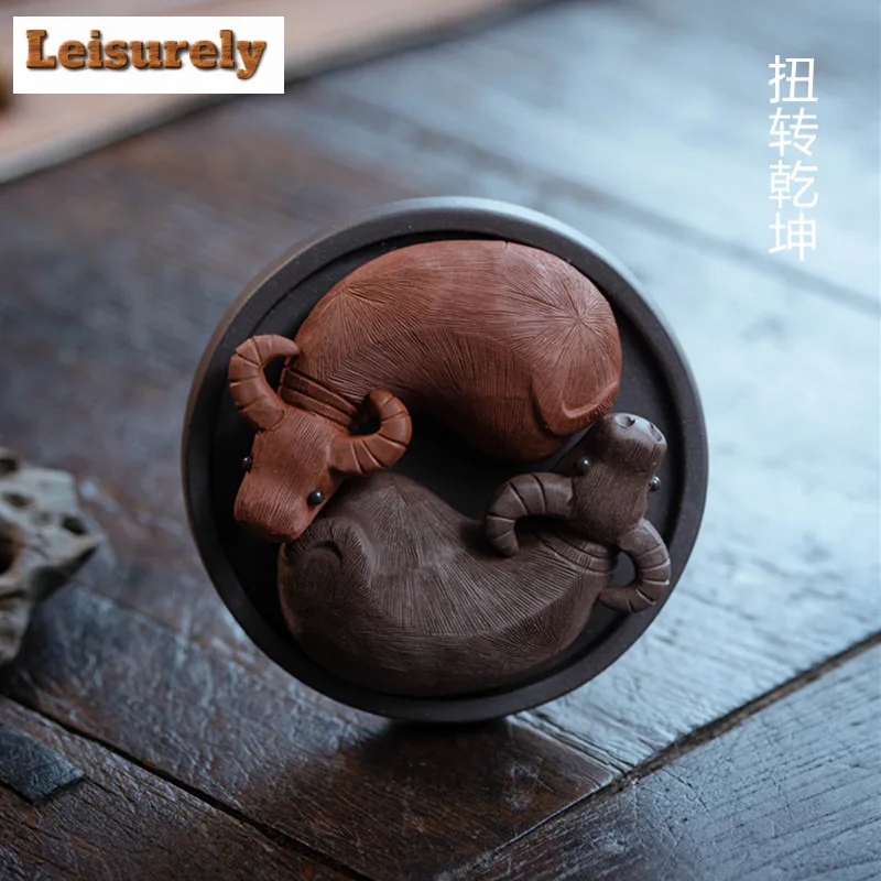 Cow Twists Qiankun Purple Sand Fortune Cow Tea Pet Creative Flowerpot Landscaping Tea Figurine Play Toys Tea Statue Ornaments