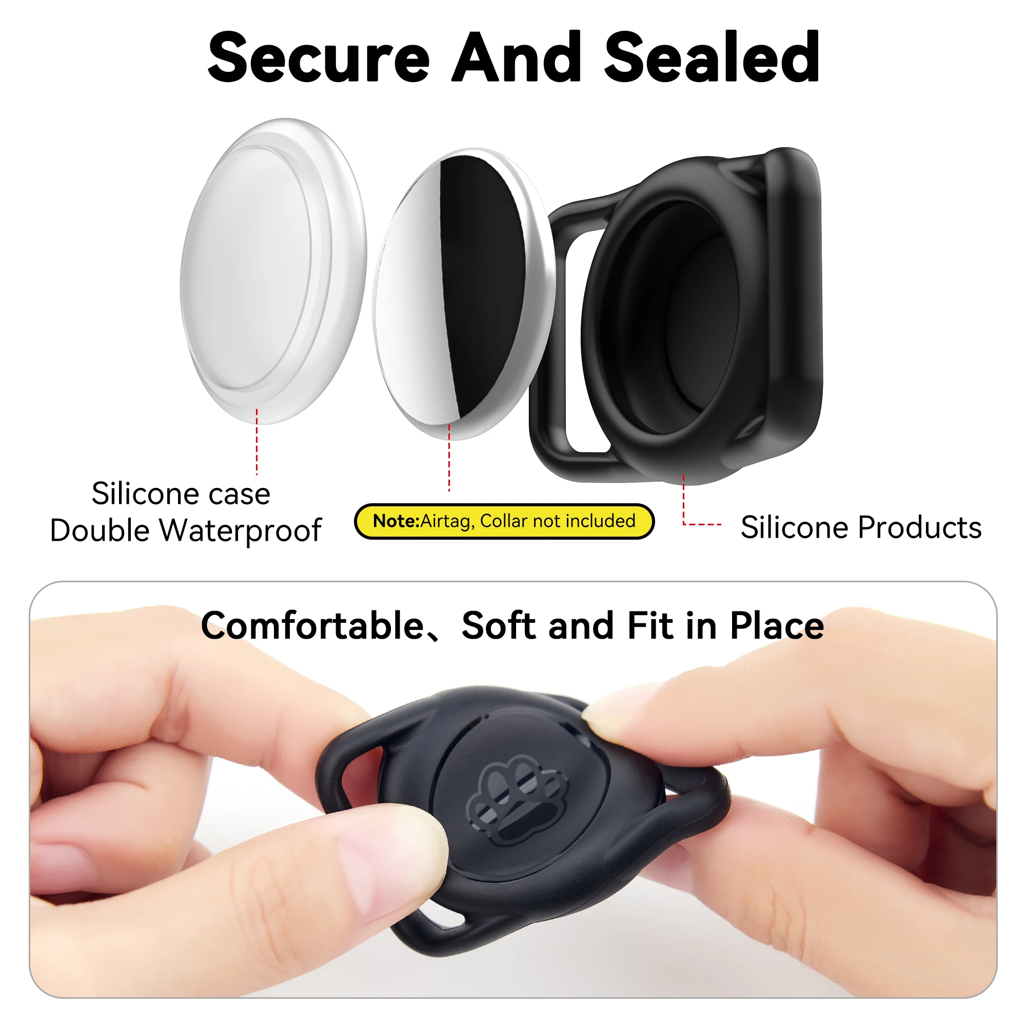 2pack Airtag Dog Collar Holder Waterproof Silicone for Apple AirTags Case Durable&Lightweight Air Tag Case for Pet Cat Collar