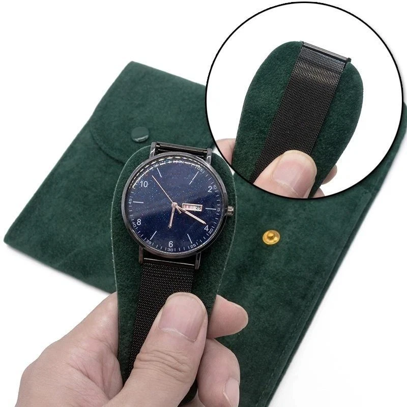 Compact Velvet Watch Storage Bag Soft Anti-scratch Lining Snap Closure for Daily Use Short Trip