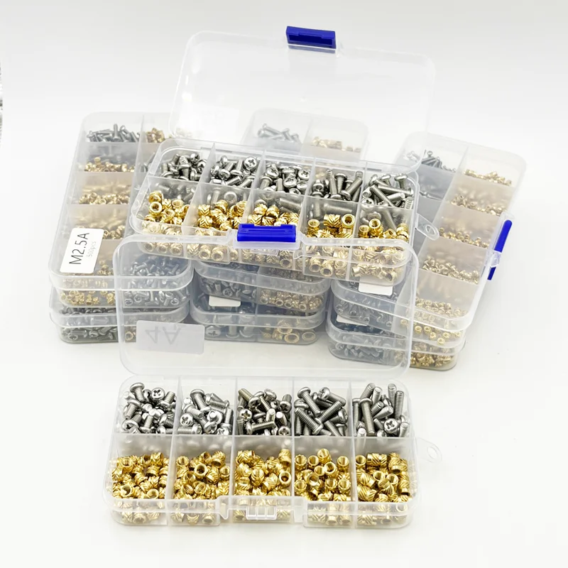 Latão Inserir Porca Parafuso Grupo Hot Melt Knurled Thread Injeção de Calor Moldagem Embedment Cobre Porca e Parafuso m2 m3 m4 m5 m6 3d Print