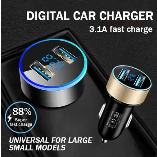 3.1A Car Charger for Cigarette Lighter 12V 2 Port Dual USB Quick Fast Charging Car Charges With LED Display Voltmeter For Cars car charger car phone charger