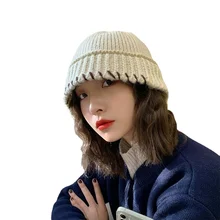 

Coarse Wool Knitted Hat Female Autumn Winter Versatile Large Size Luxury Hat Circumference Fisherman Hat Bucket Winter Hat