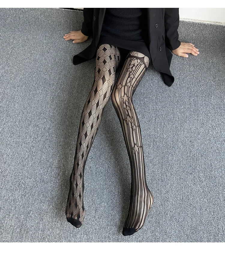 Description Picture 2 of itemWomen Sexy Fishnet Tights Lolita Lace Stockings Stars Rose Spider Skull Moon Butterfly Jacquard Pantyhose Socks Erotic Lingerie