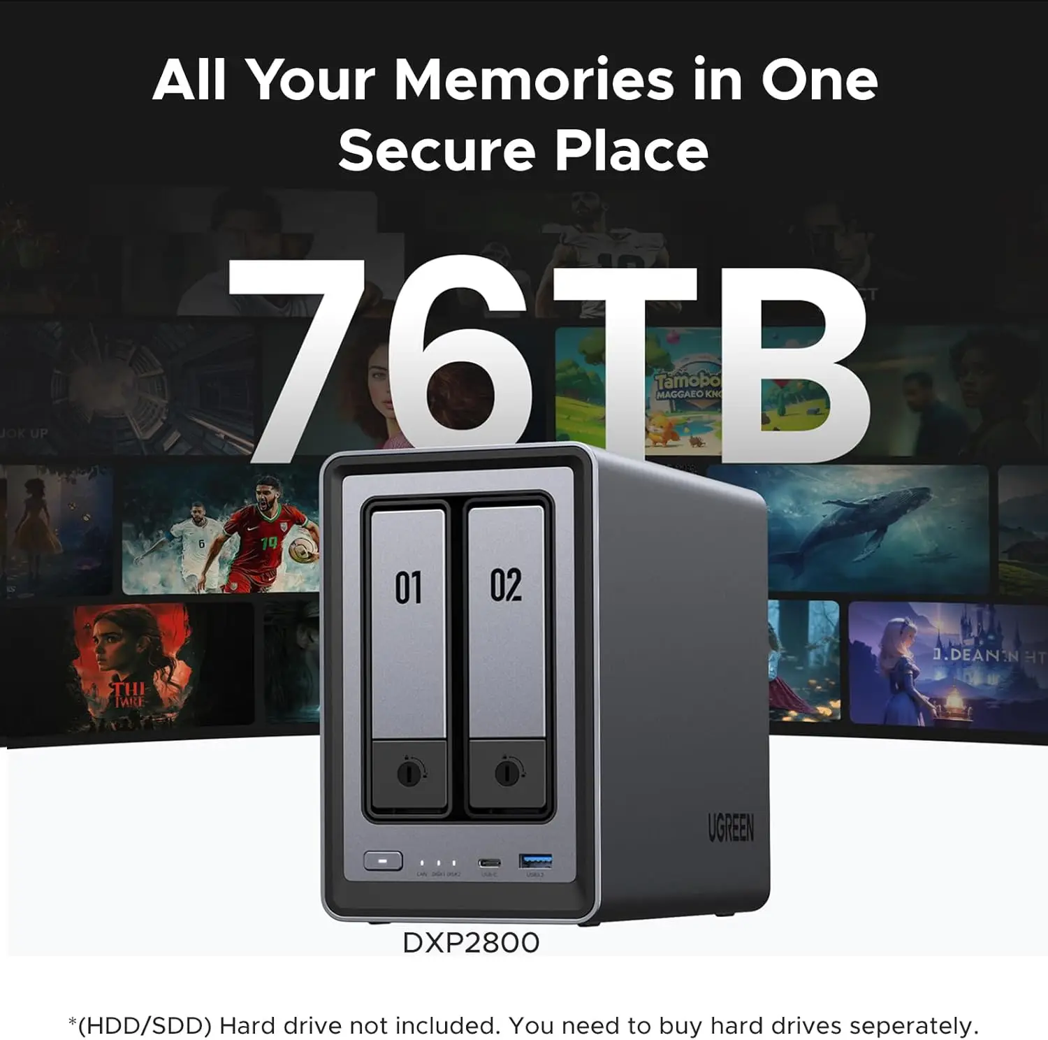 UGREEN NAS DXP2800 2베이 데스크탑 올라운드 NASync, 소규모 팀, 애호가, 인텔 N100 쿼드코어 CPU에 이상적, (디스크 미포함)