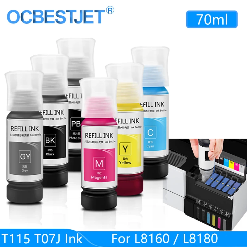 Запасные чернила T115 T07J для Epson EcoTank L8160 L8180 струйный принтер печати фото (доступны 5