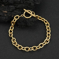 Stylish Golden Black Stainless Steel Chain Bracelet - Universal Accessory - 21cm (Gold - color)