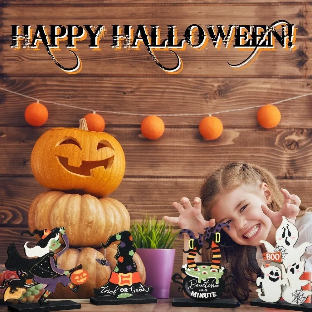 Wooden Halloween Decorations Pumpkin Ghost Bat Ornaments