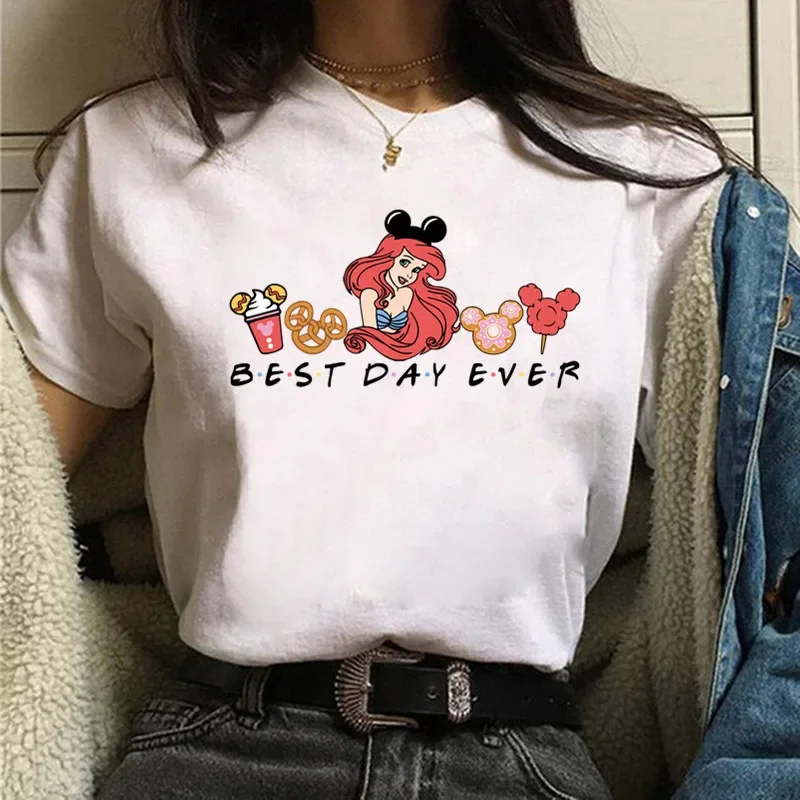Summer New Princess Moana Cartoon Print Best Day Ever T-shirts Harajuku Casual Women Tees Round Neck Short Sleeve Tops Female 6