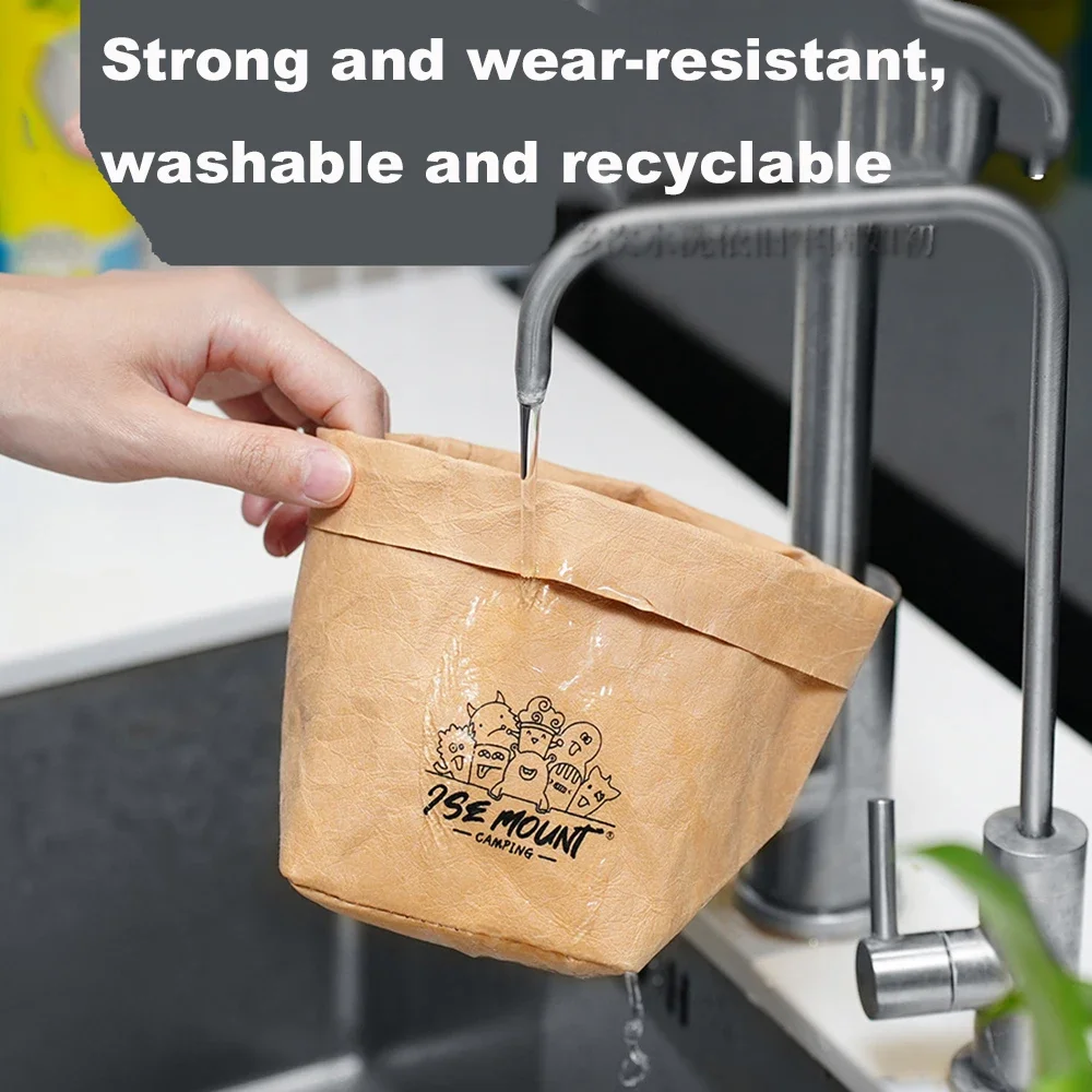 Outdoor Washable Kraft Paper Storage Bag Waterproof And Moisture-Proof Large Capacity Thickened Paper Bag Camping Packaging