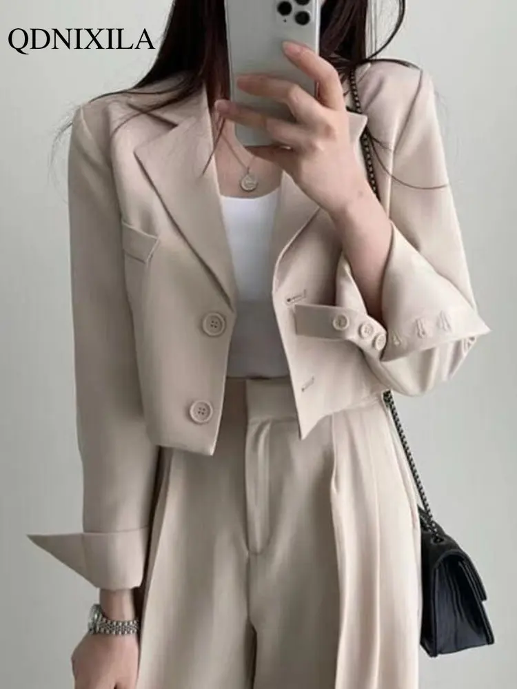 

2023 Women Pant Sets New In Blazer Sets Korean Style Lapel Button High Waist Fashion 2 Piece Sets Chic and Elegant Trouser Set