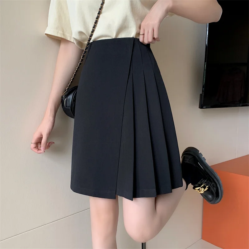 

Плиссированная юбка средней длины LKSK, Летняя асимметричная юбка средней длины, скрывающая живот, плотная трапециевидная юбка для полных, костюмная юбка