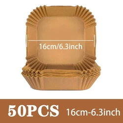 Disposable Non-Stick Oil-Proof Baking Paper Trays for Air Fryers and Ovens (50/100 PCS) (50pcs 16cm square)