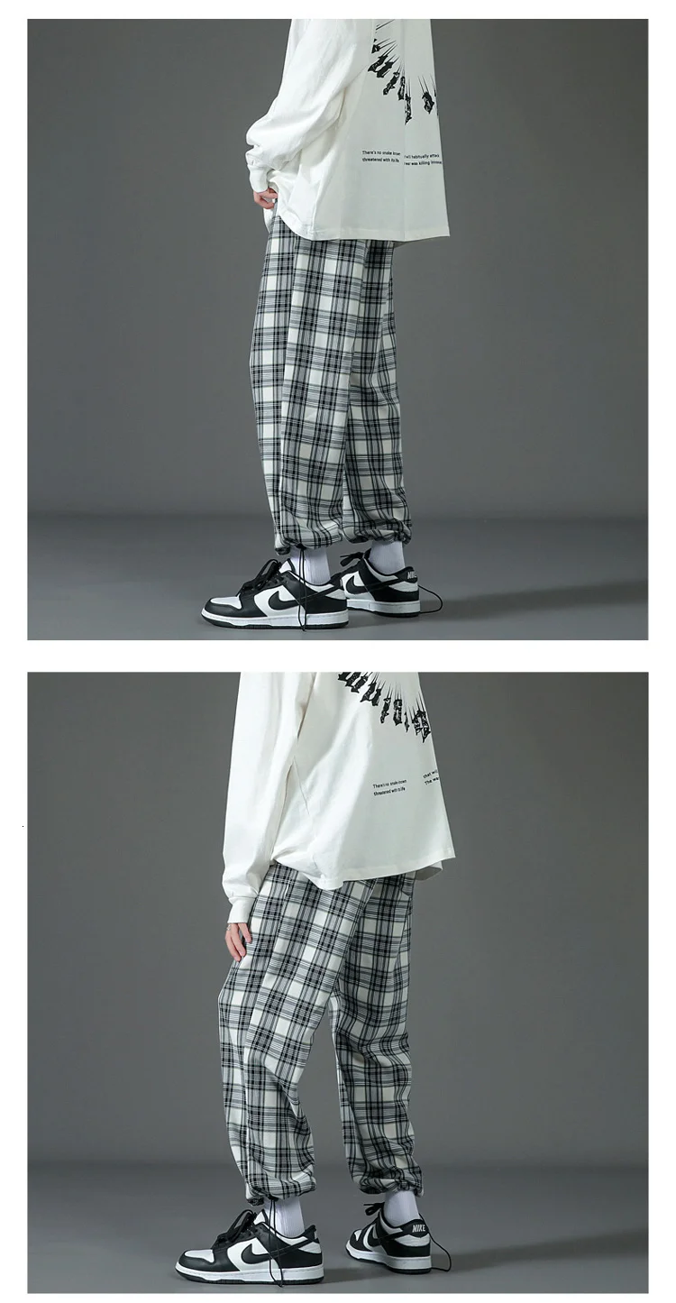 Hybskr 2022 Spring Summer Men Wide Leg Pants Korean Man Casual Joggers Trousers Streetwear Male Plaid Pants Oversized Clothes green cargo pants