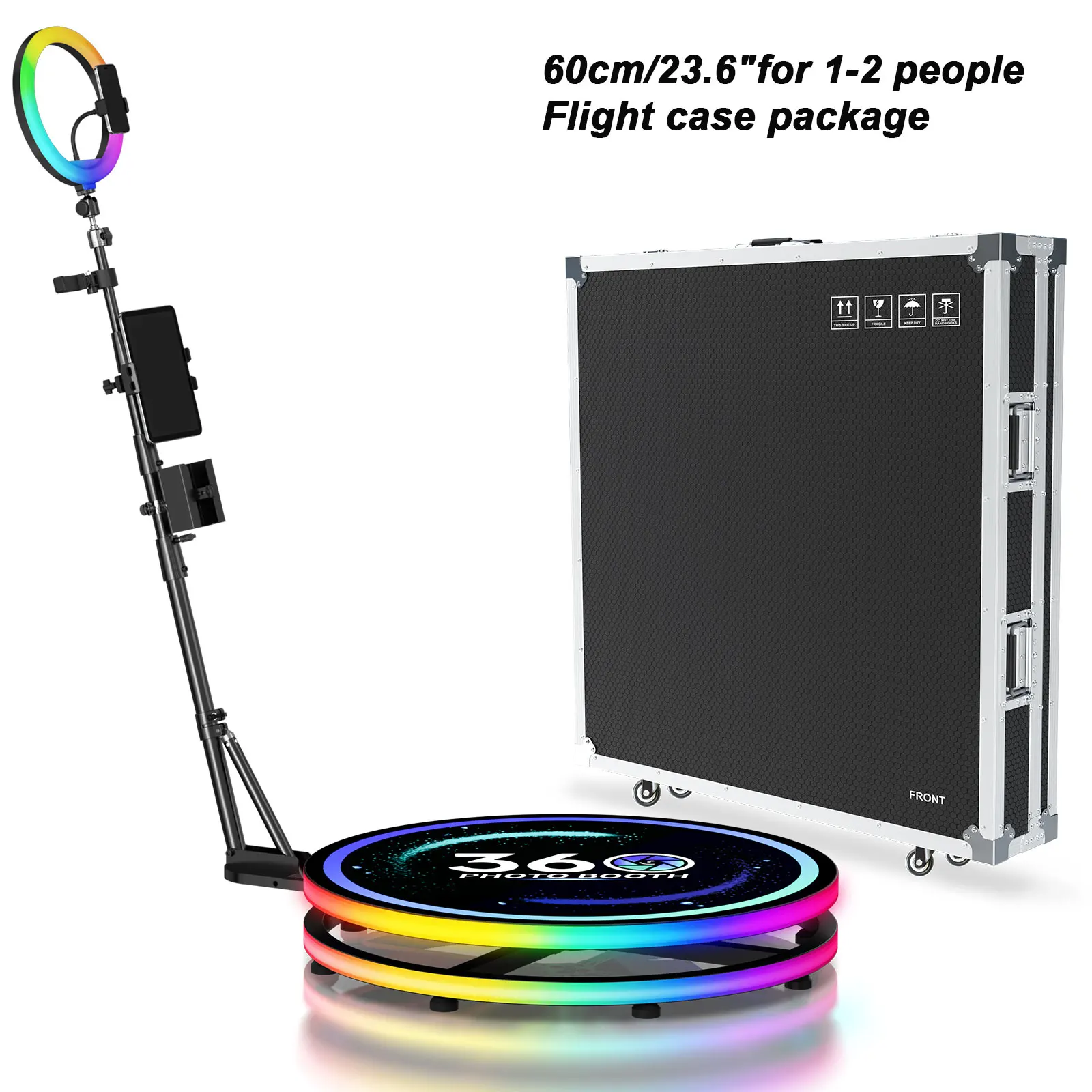 60-115cm 360 Photo Booth Machine with APP Control Automatic 360 Video Photo Booth Spinner with Flight Case Built-in Lightbox