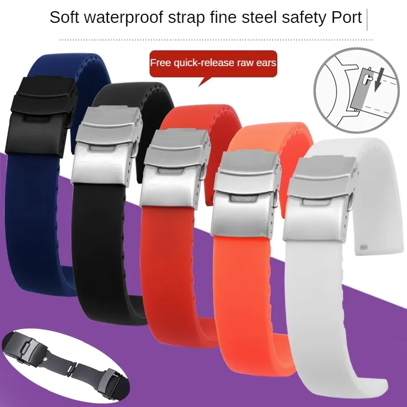 

Universal Brand Flat Interface Silicone Watch Strap 14/15/16/17/18/19/20/21/22/23/24mm Safety Buckle Rubber Watchband