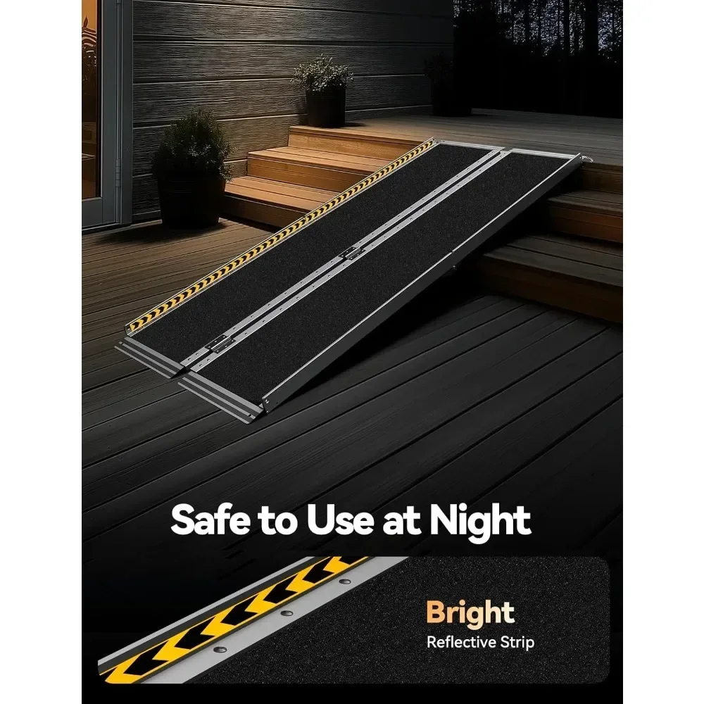 NEW-FACHNUO 6 Feet Portable Wheelchair Ramp, Non-Skid Aluminum Handicap Ramps with Handle, Folding Threshold Wheel Chair Ramp fo