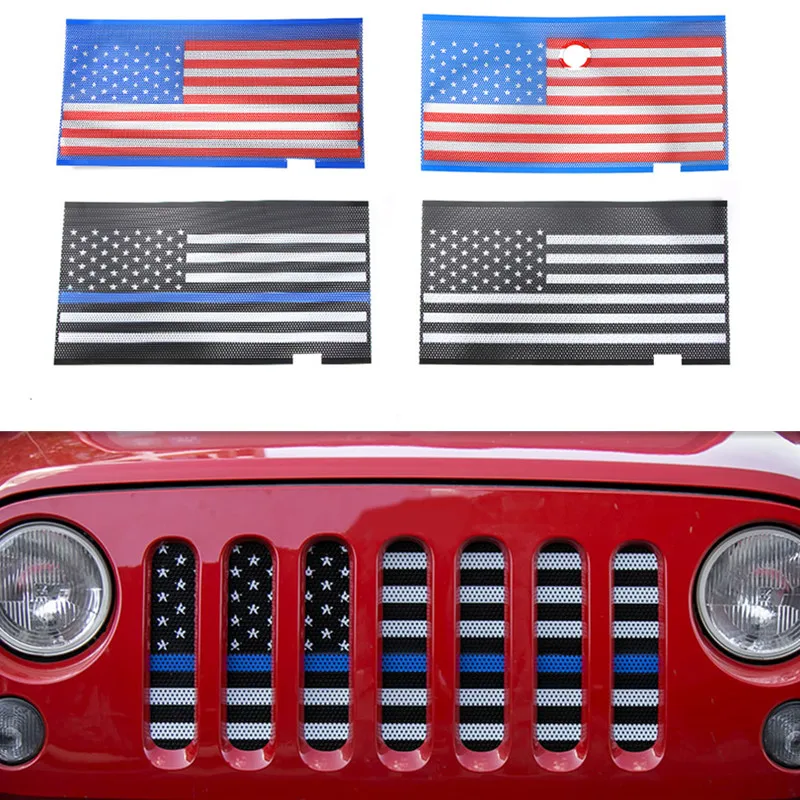 

Sansour Флаг США, передние сетки от насекомых, сетка, решетка радиатора, металлическое Внешнее украшение автомобиля для Jeep Wrangler 2007, Стайлинг автомобиля