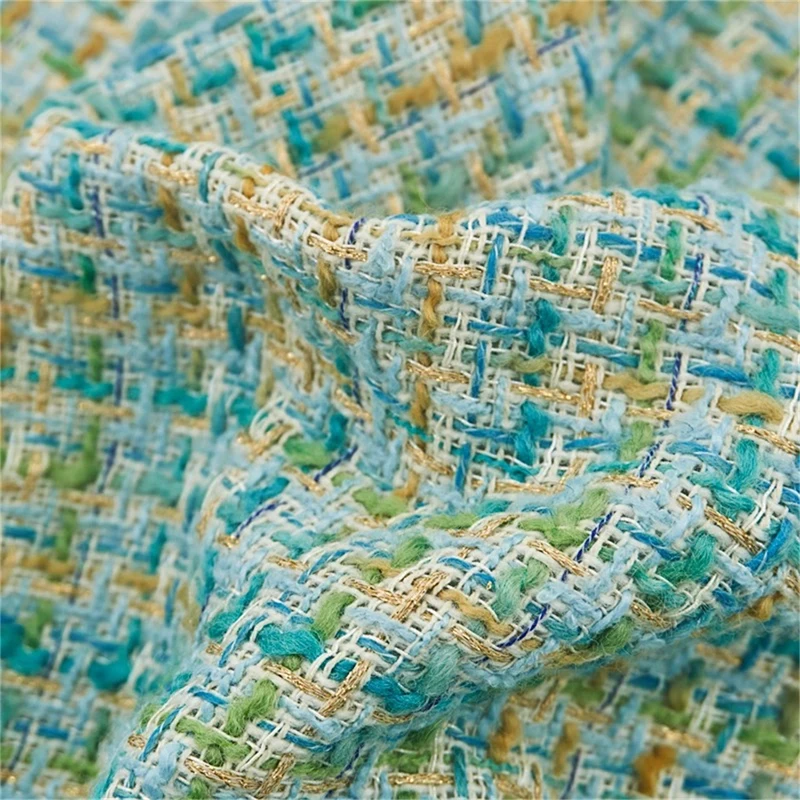 Blue Plaid Woolen Blended Woven Tweed Fabric Small Fragrant Style Clothing Jacket DIY High-end Fashion Designer Quilting Fabric