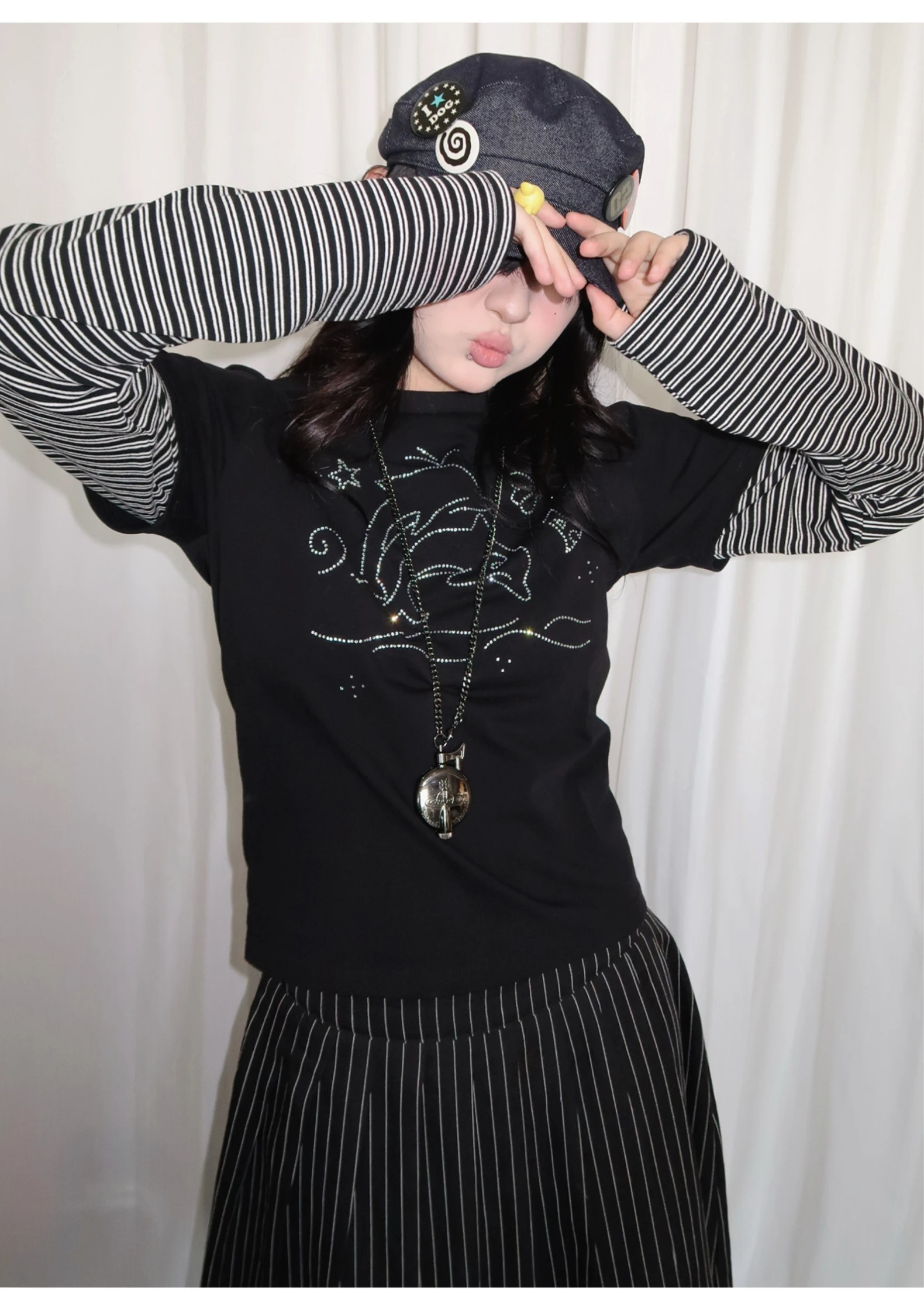 Tonngirl Y2k Vintage T-shirt Women Long Sleeve Patchwork Japanese 2000s Grunge Tops Streetwear American Retro Print Graphic Tops 6