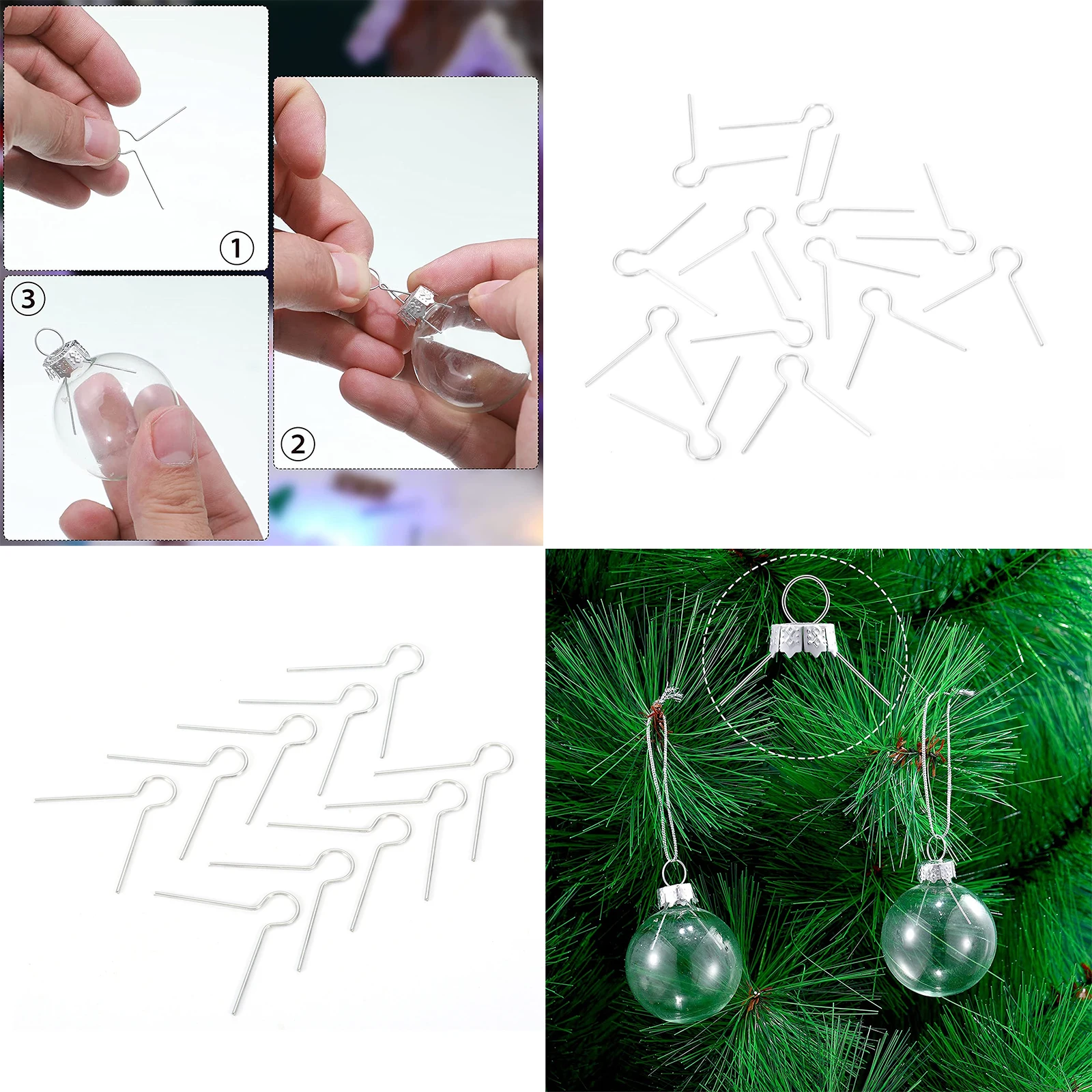 Round Christmas Metal Hook Spring Wire Hanger Cap 1/2" Round Silver Xmas Porcelain Ceramic Glass Christmas Ornament Eggs 50pcs christmas decorations