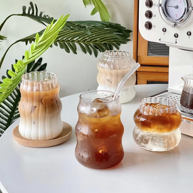 

Ins Glass Cup Heat-resistant Tumbler Drinkware Transparent Tea Juice Milk Coffee Mug Home Water Glasses Stripe Mug 410/650/530ml