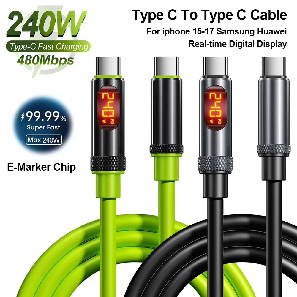 240W USB C to Type C 케이블 LED 디스플레이 고속 충전 케이블 듀얼 타입 C 충전기 데이터 케이블 아이폰 15 16 17 Pro Max 삼성용